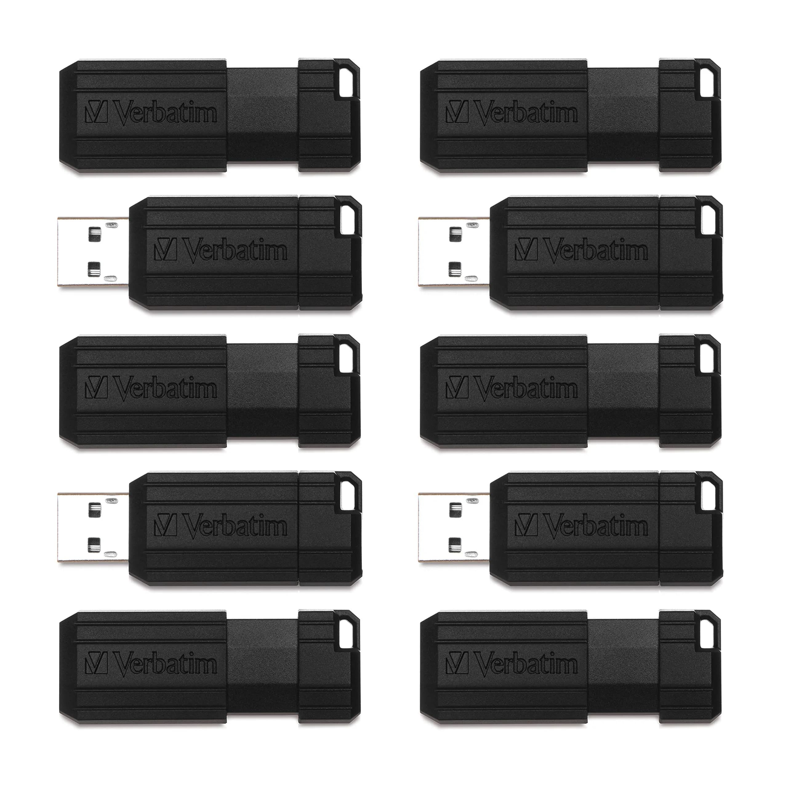 Verbatim 32GB Pinstripe USB 2.0 Flash Drive 10-Pack | Retractable Connector, Plug & Play - main product image