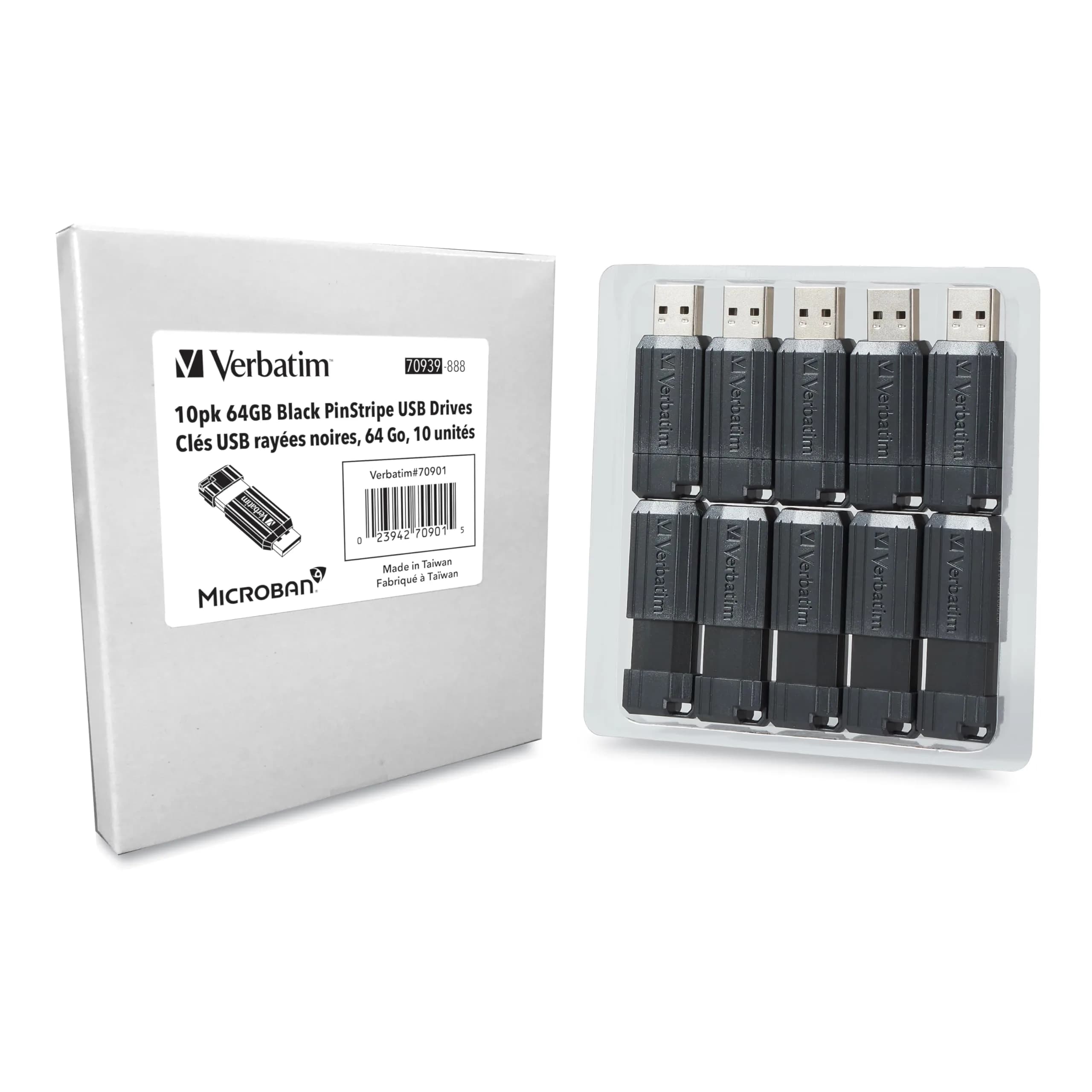 Verbatim 32GB Pinstripe USB 2.0 Flash Drive 10-Pack | Retractable Connector, Plug & Play - view 8