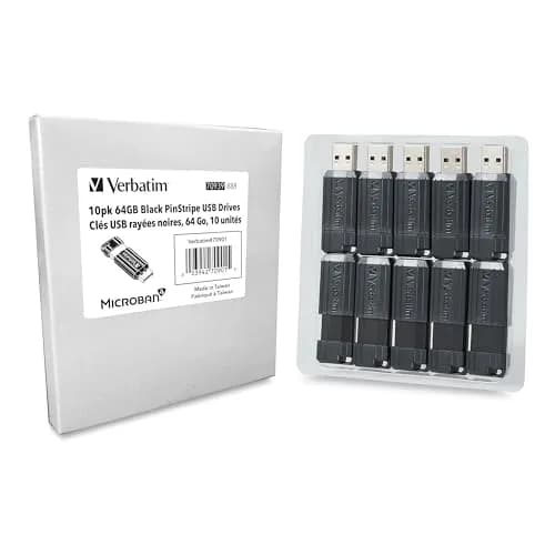 Verbatim 32GB Pinstripe USB 2.0 Flash Drive 10-Pack | Retractable Connector, Plug & Play thumbnail 8