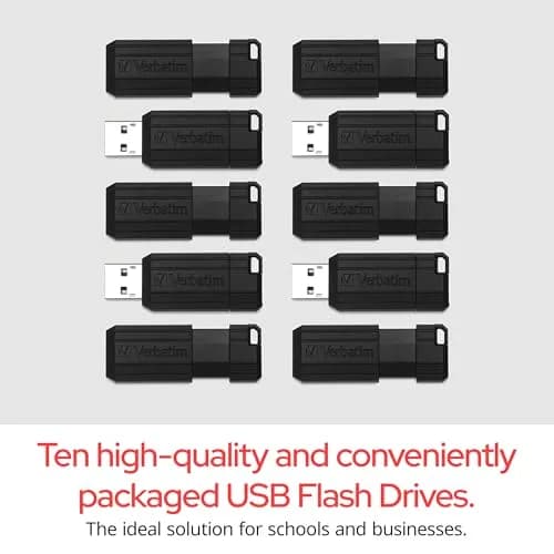 Verbatim 32GB Pinstripe USB 2.0 Flash Drive 10-Pack | Retractable Connector, Plug & Play thumbnail 3