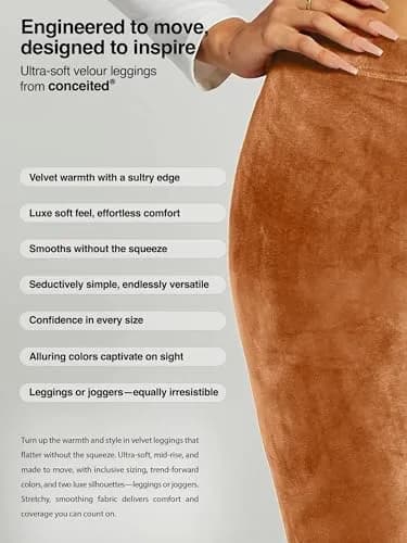 Conceited Velvet Leggings for Women - Soft Warm Velour Pants | High Waist, Skinny Fit, Small thumbnail 5