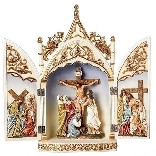 BO001 14" H Crucifix Triptych Scene | Classic Religious Wall Cross