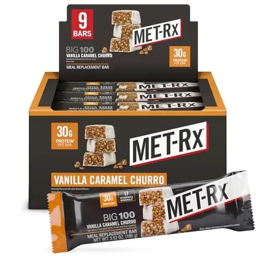 MET-Rx Big 100 Protein Bars, Vanilla Caramel Churro, 30g Protein, 9 Ct | High-Quality Muscle Support & On-the-Go Nutrition thumbnail 1