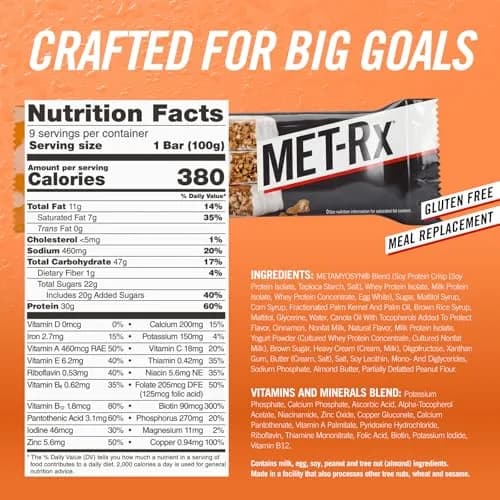 MET-Rx Big 100 Protein Bars, Vanilla Caramel Churro, 30g Protein, 9 Ct | High-Quality Muscle Support & On-the-Go Nutrition thumbnail 4