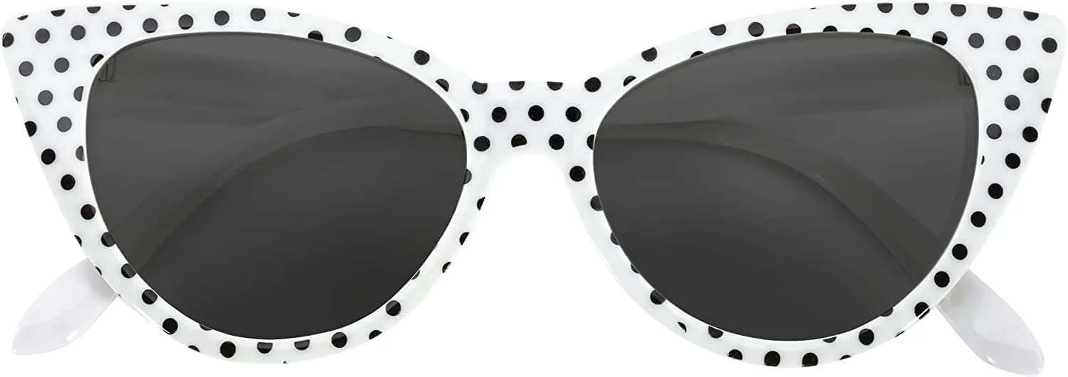 OWL Women's Cat Eye Sunglasses 1950s Style UV400 Polarized Smoke Lens | Vintage Fashion Accessory — Smoke Lens / Polka Dots / White