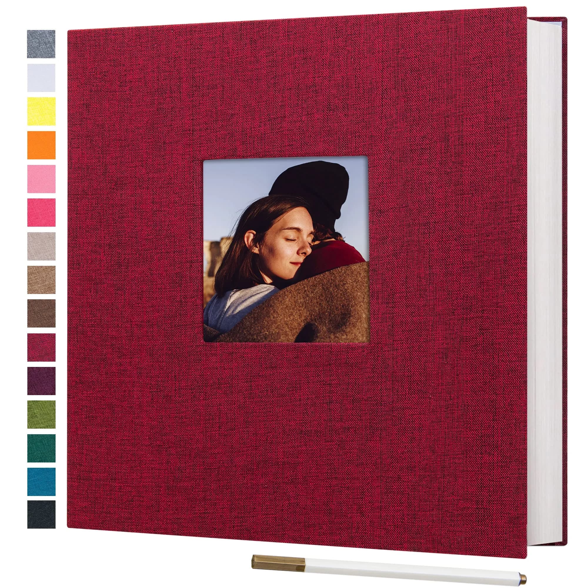 potricher Self Adhesive Photo Album 40 Pages | Linen Cover, Red, 11x10.6 Inches