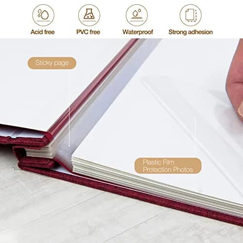 potricher Self Adhesive Photo Album 40 Pages | Linen Cover, Red, 11x10.6 Inches thumbnail 4