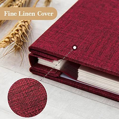 potricher Self Adhesive Photo Album 40 Pages | Linen Cover, Red, 11x10.6 Inches thumbnail 5