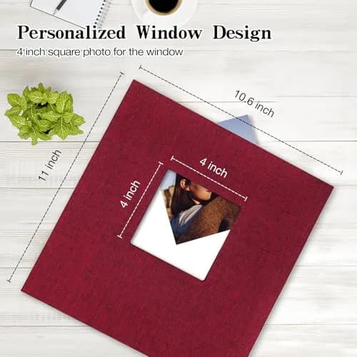 potricher Self Adhesive Photo Album 40 Pages | Linen Cover, Red, 11x10.6 Inches thumbnail 2