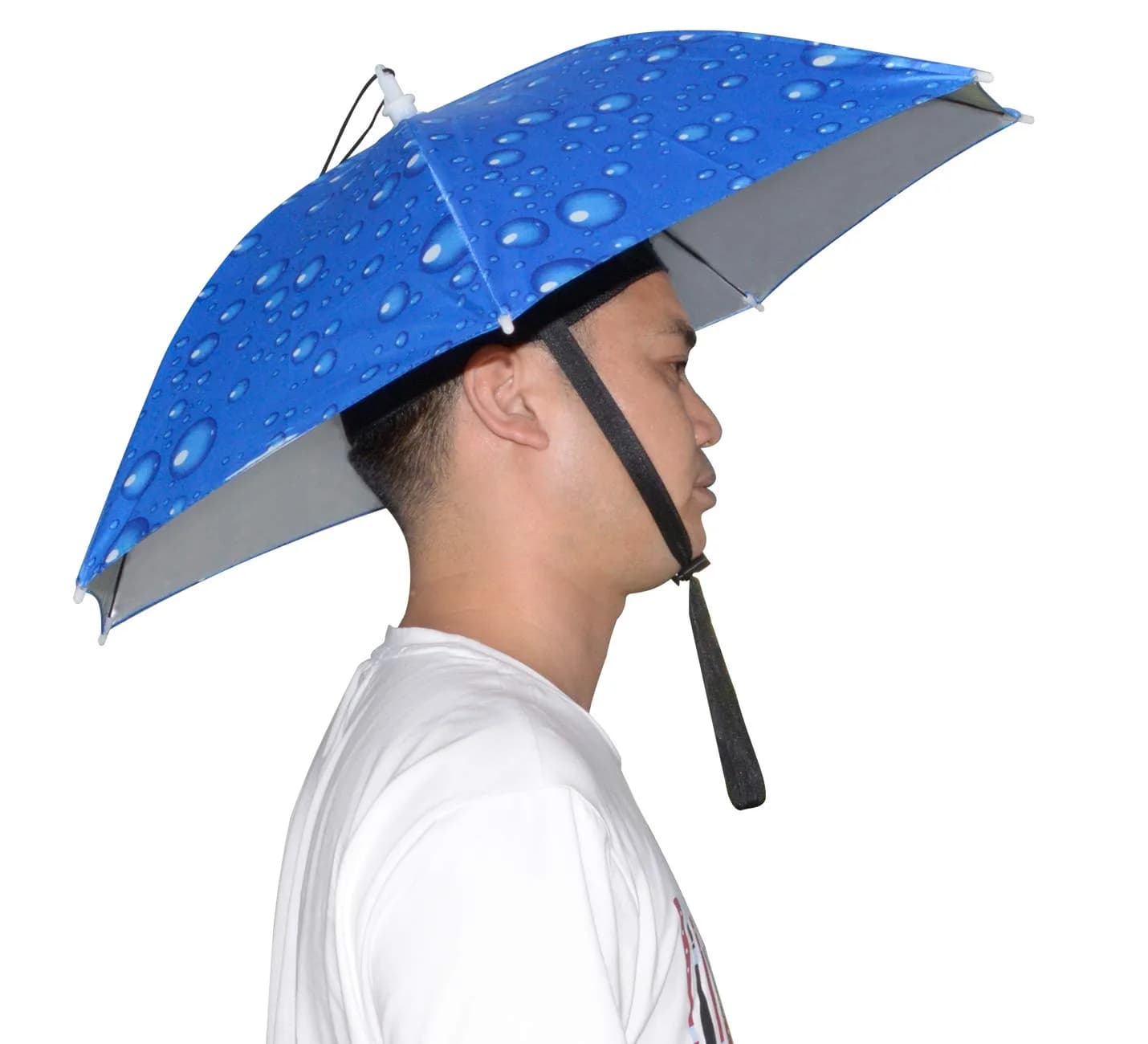 NEW-Vi Blue Umbrella Hat with Adjustable Headband | Hands-Free Sun & Rain Protection