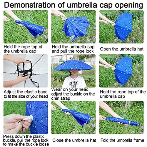 NEW-Vi Blue Umbrella Hat with Adjustable Headband | Hands-Free Sun & Rain Protection thumbnail 6