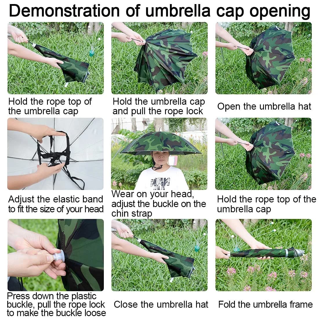 NEW-Vi Umbrella Hat 25 inch Camouflage | Hands-Free Sunshade for Outdoor Activities - view 6