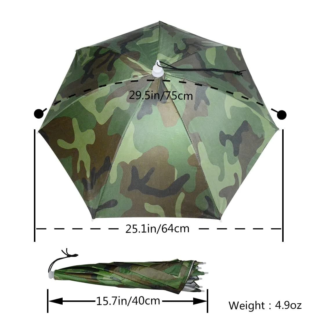NEW-Vi Umbrella Hat 25 inch Camouflage | Hands-Free Sunshade for Outdoor Activities - view 3