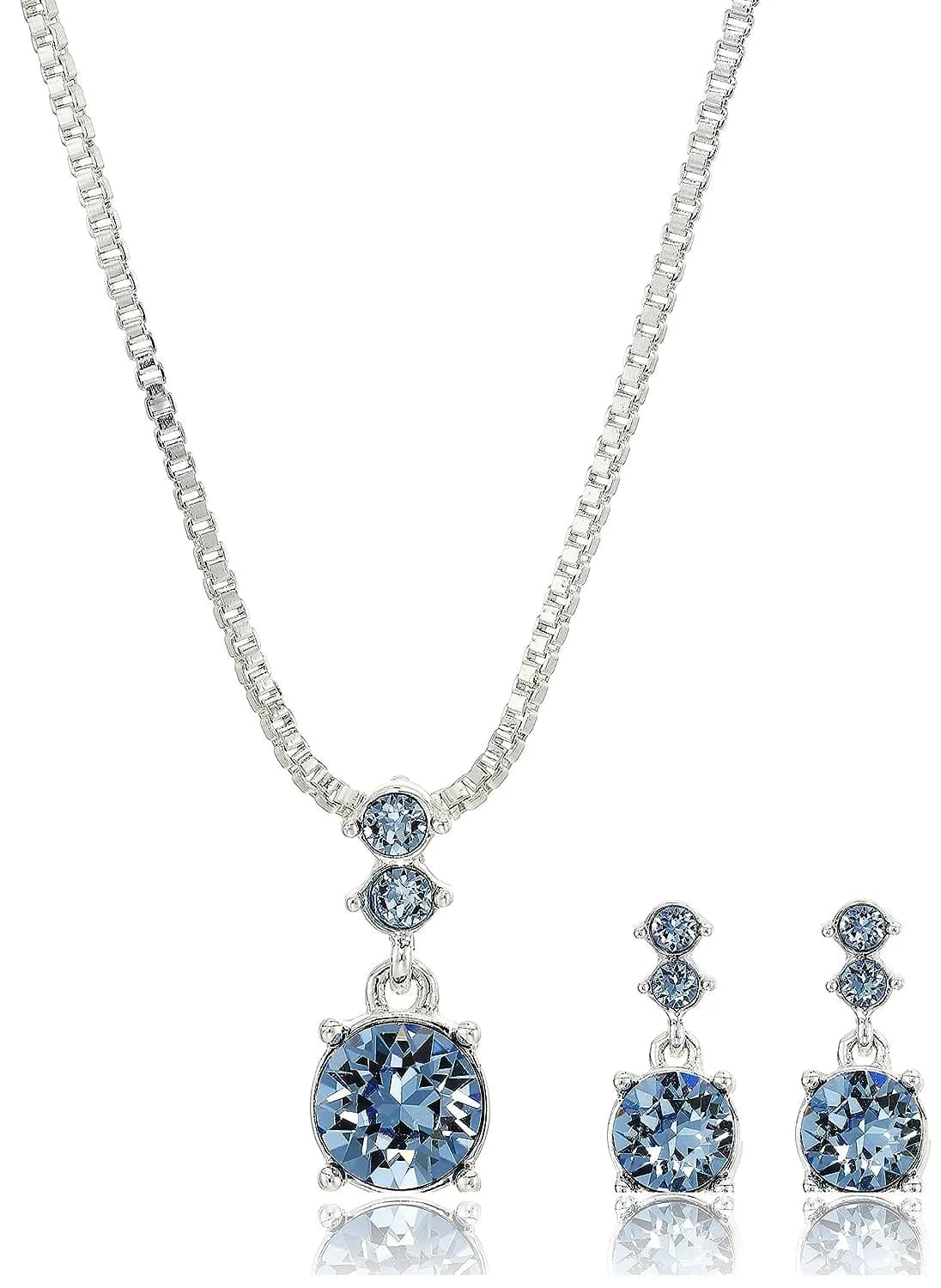 Nine West Women's Necklace and Earring Set — Silver Tone Jewelry with Blue & Crystal Accents, 17-inch Adjustable Chain