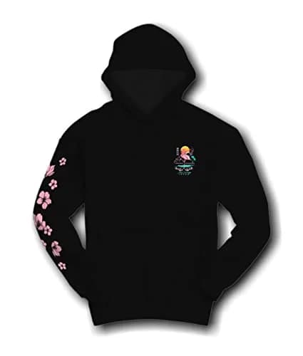 Riot Society Flamingo Blossom Mens Hoodie Hooded Sweatshirt - Black, Medium | Japanese Flamingo & Cherry Blossom Design thumbnail 4