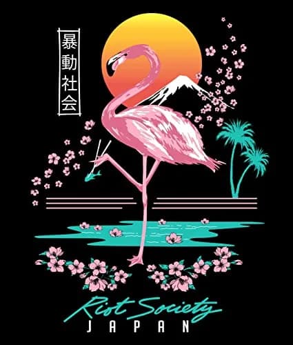 Riot Society Flamingo Blossom Mens Hoodie Hooded Sweatshirt - Black, Medium | Japanese Flamingo & Cherry Blossom Design thumbnail 5