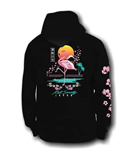 Riot Society Flamingo Blossom Mens Hoodie Hooded Sweatshirt - Black, XX-Large | Japanese Flamingo & Cherry Blossom Design thumbnail 1