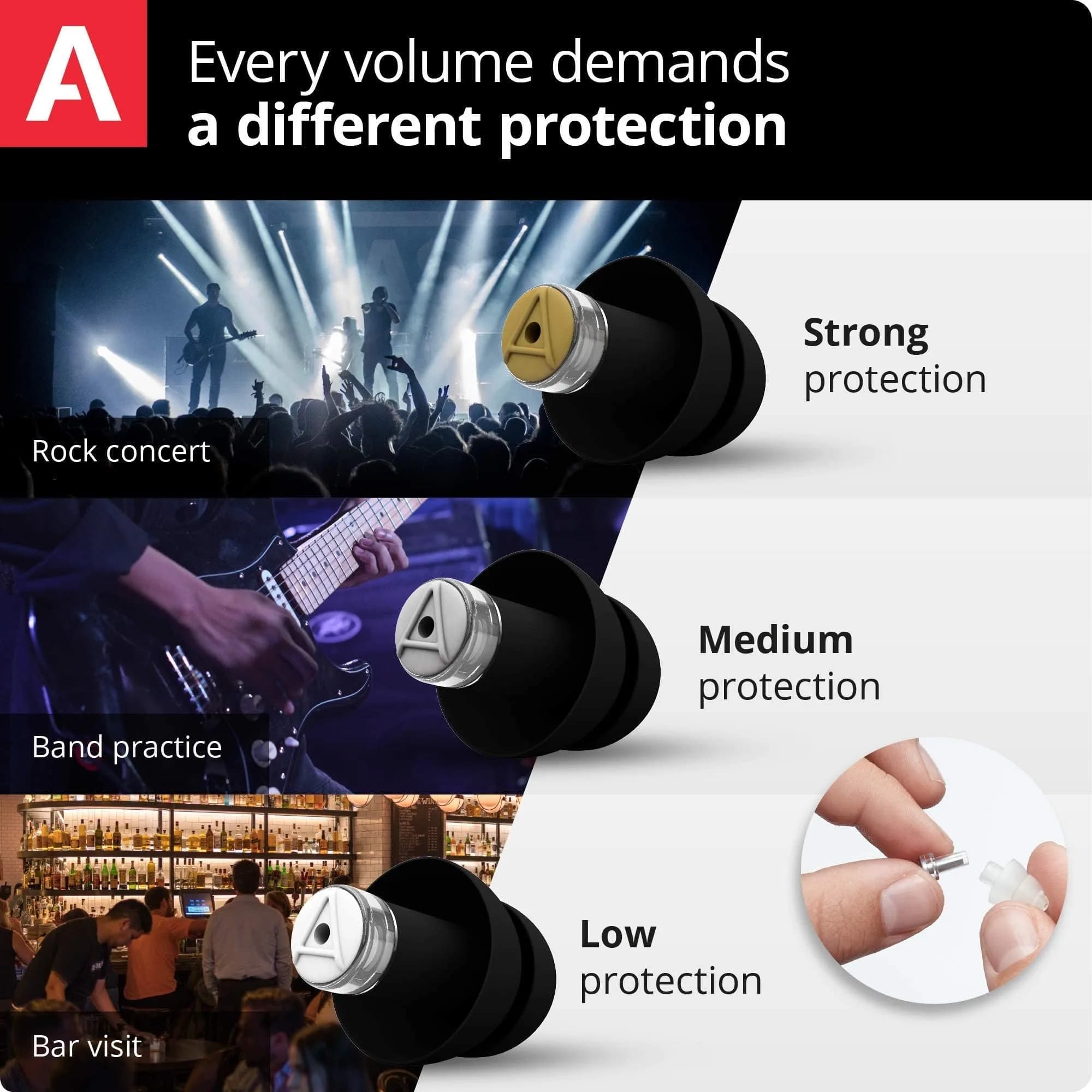Alpine MusicSafe Pro Earplugs (2 Pairs, Black) | 3 Interchangeable Filters: 16, 19 & 22 dB - view 3