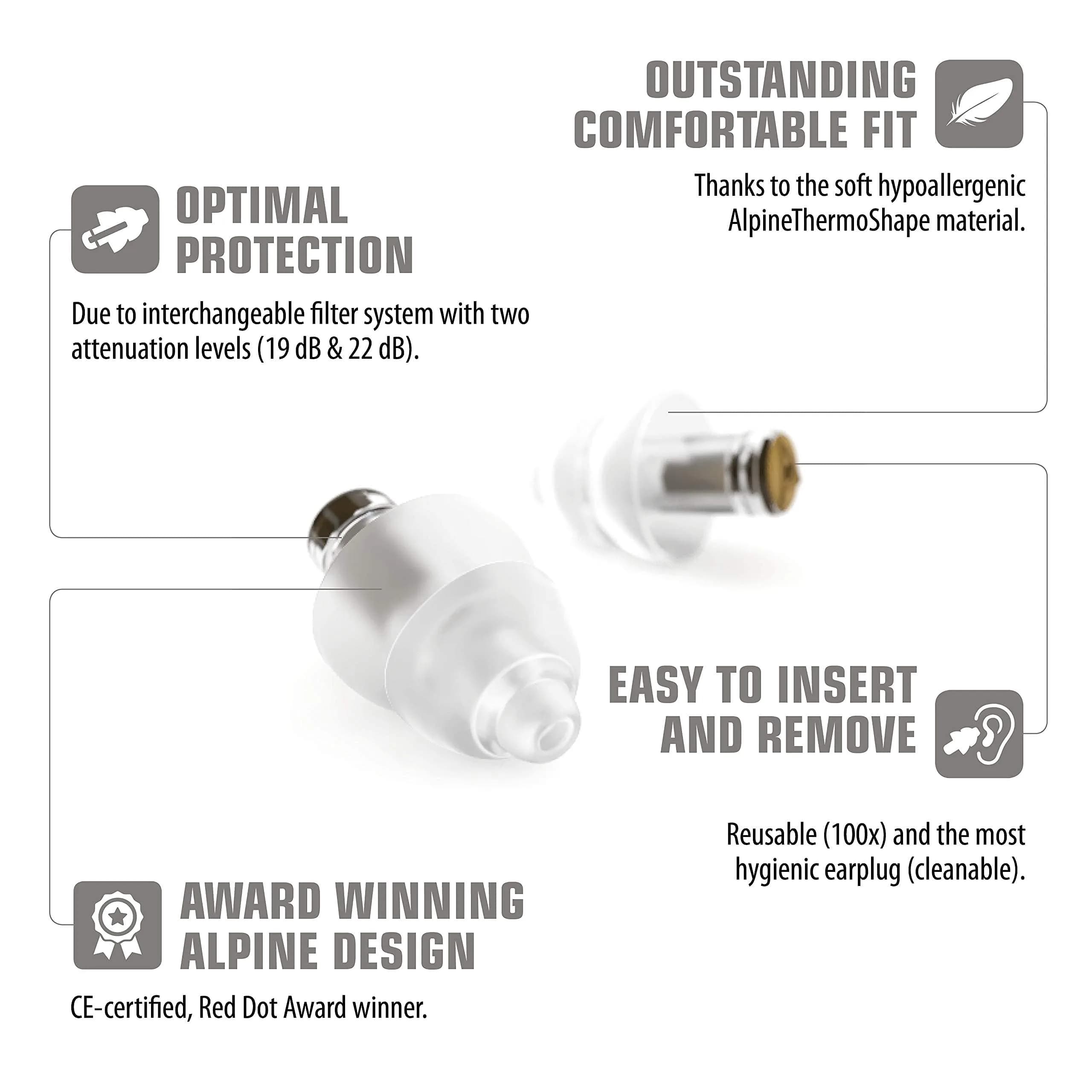 Alpine MusicSafe Pro Earplugs (2 Pairs, Black) | 3 Interchangeable Filters: 16, 19 & 22 dB - view 4