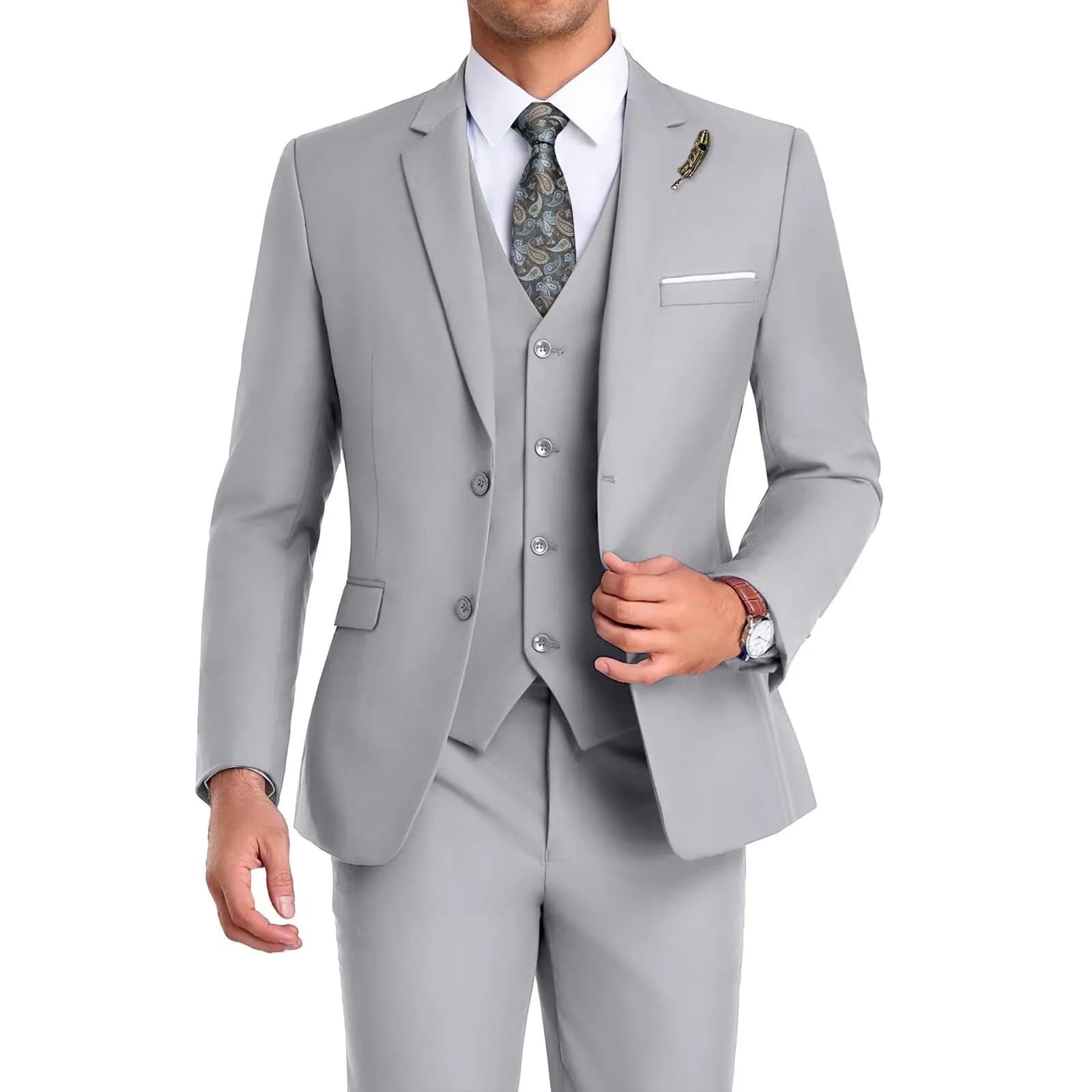 Mrbuerly Mens Suits 3 Pieces Slim Fit Wedding Suit for Men Tux Grey XS/3630 | Modern Slim Fit Formal Suit