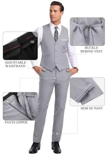 Mrbuerly Mens Suits 3 Pieces Slim Fit Wedding Suit for Men Tux Grey XS/3630 | Modern Slim Fit Formal Suit thumbnail 6