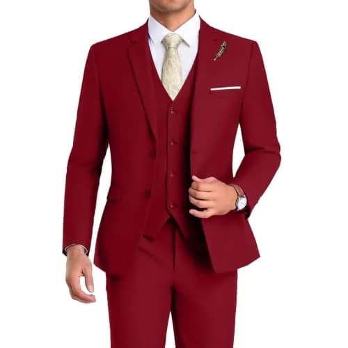 MrBuerly Suits for Men 3 Pieces Slim Fit Wedding Formal Tuxedo Red 2XL/4640 | Modern Slim Fit Suit for Weddings & Parties thumbnail 1