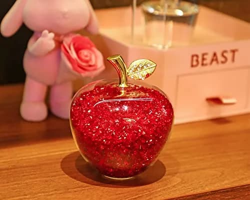 H&D HYALINE & DORA Red Crystal Apple Paperweight with Rhinestones 7.8cm (3.1in) | Handmade Glass Figurine thumbnail 5