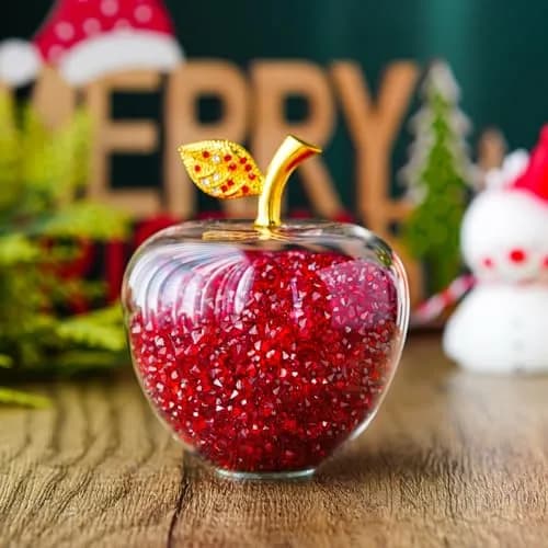 H&D HYALINE & DORA Red Crystal Apple Paperweight with Rhinestones 7.8cm (3.1in) | Handmade Glass Figurine thumbnail 9