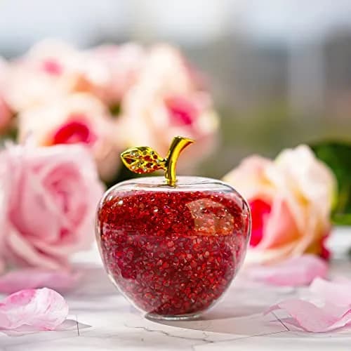 H&D HYALINE & DORA Red Crystal Apple Paperweight with Rhinestones 7.8cm (3.1in) | Handmade Glass Figurine thumbnail 3