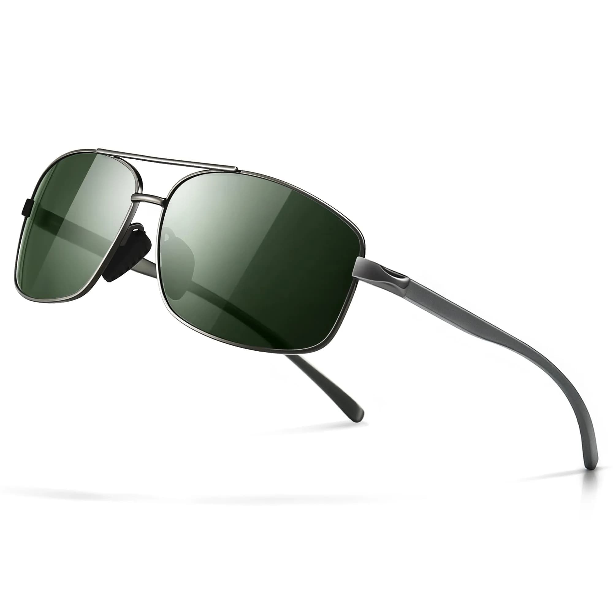 SUNGAIT Ultra Lightweight Rectangular Polarized Sunglasses Men UV400 Protection (Gunmetal Frame Green Lens, 62) Metal Frame