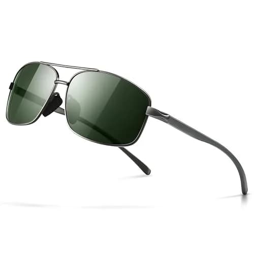 SUNGAIT Ultra Lightweight Rectangular Polarized Sunglasses Men UV400 Protection (Gunmetal Frame Green Lens, 62) Metal Frame thumbnail 1