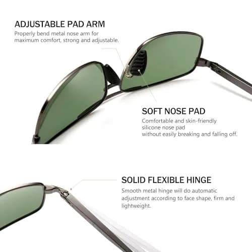 SUNGAIT Ultra Lightweight Rectangular Polarized Sunglasses Men UV400 Protection (Gunmetal Frame Green Lens, 62) Metal Frame thumbnail 4