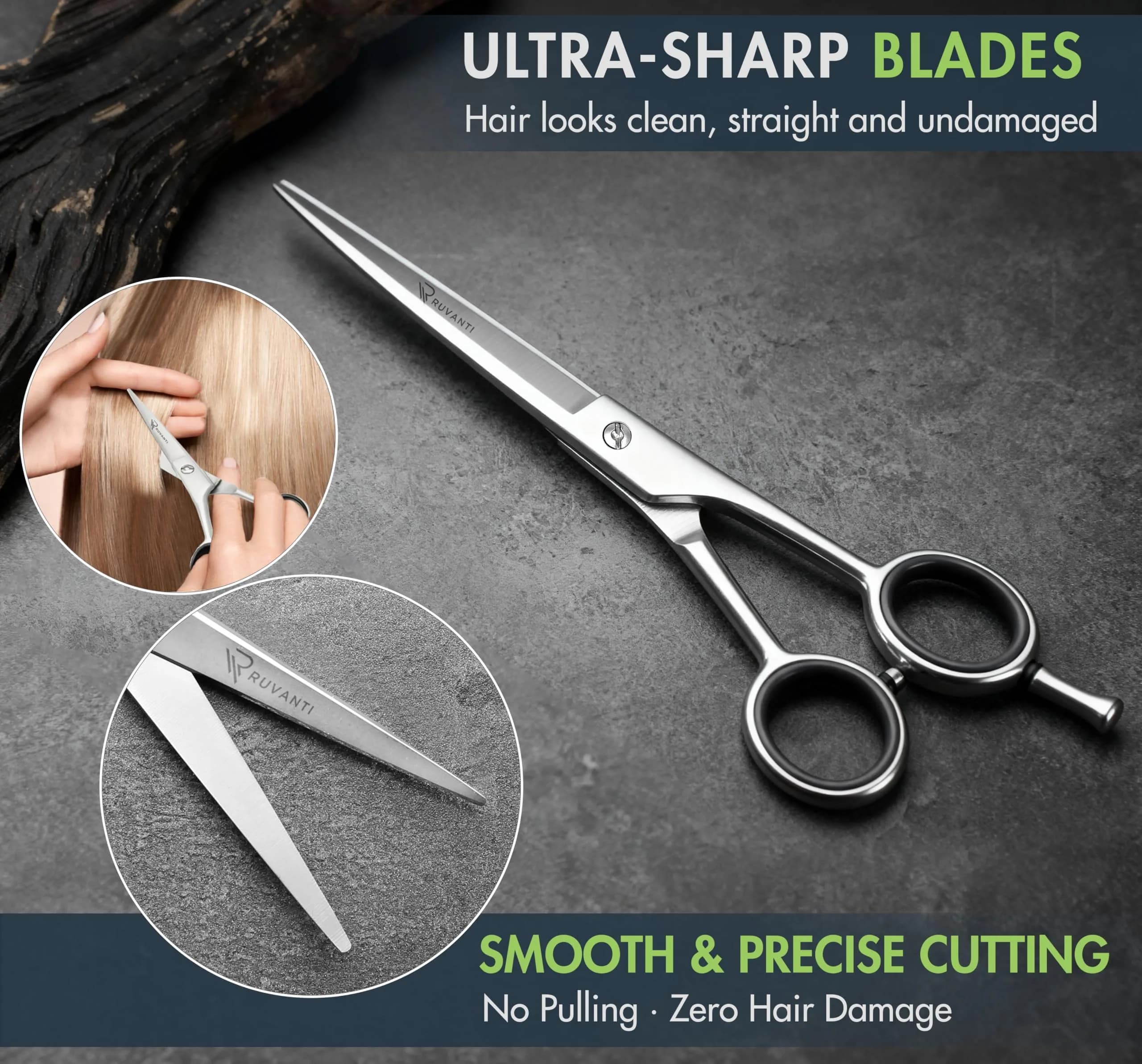 RUVANTI Silver Professional Hair Cutting Shears 6.5" Japanese Steel | Precision Barber Scissors for Salon & Home Use - view 2