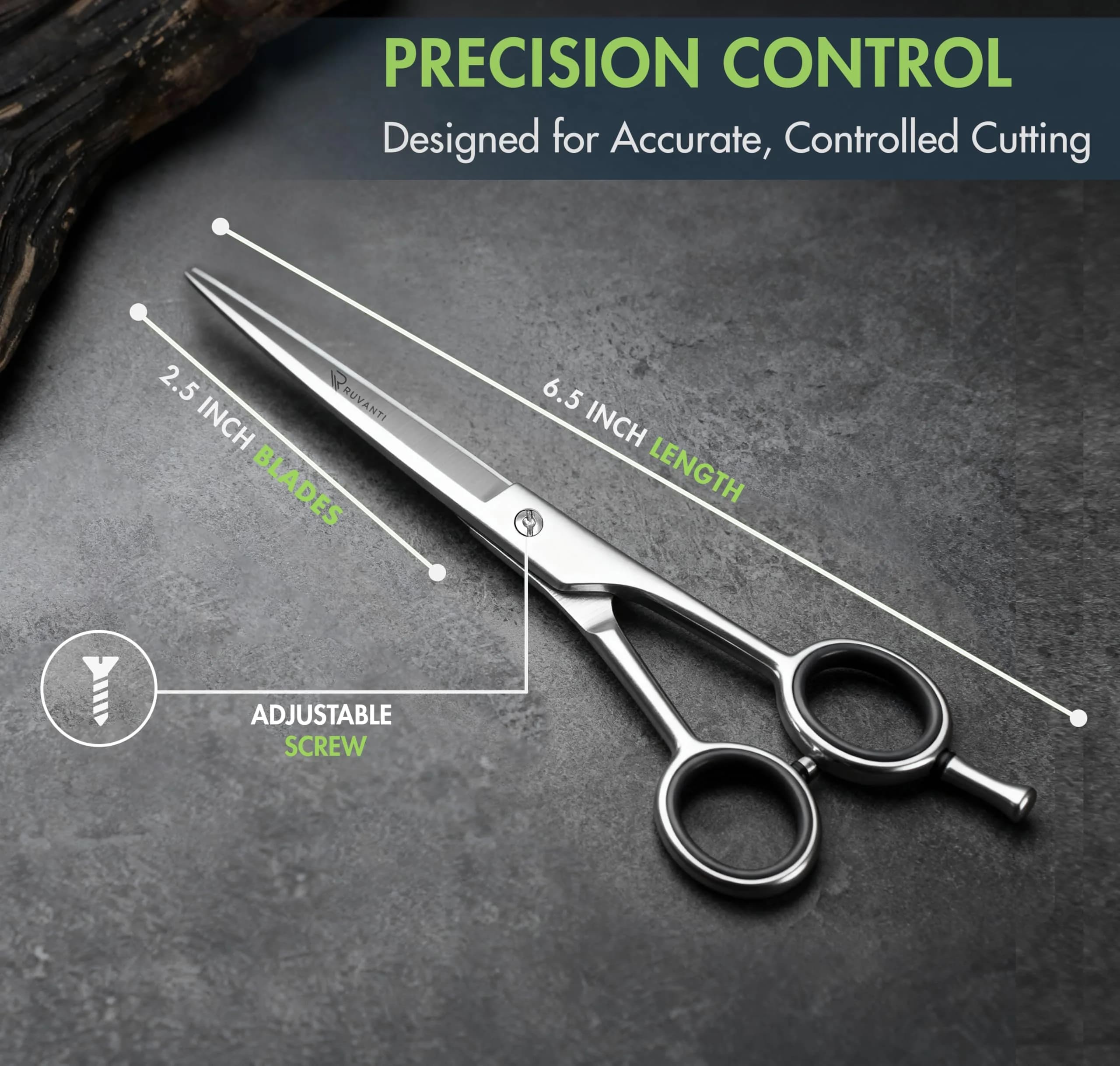 RUVANTI Silver Professional Hair Cutting Shears 6.5" Japanese Steel | Precision Barber Scissors for Salon & Home Use - view 4