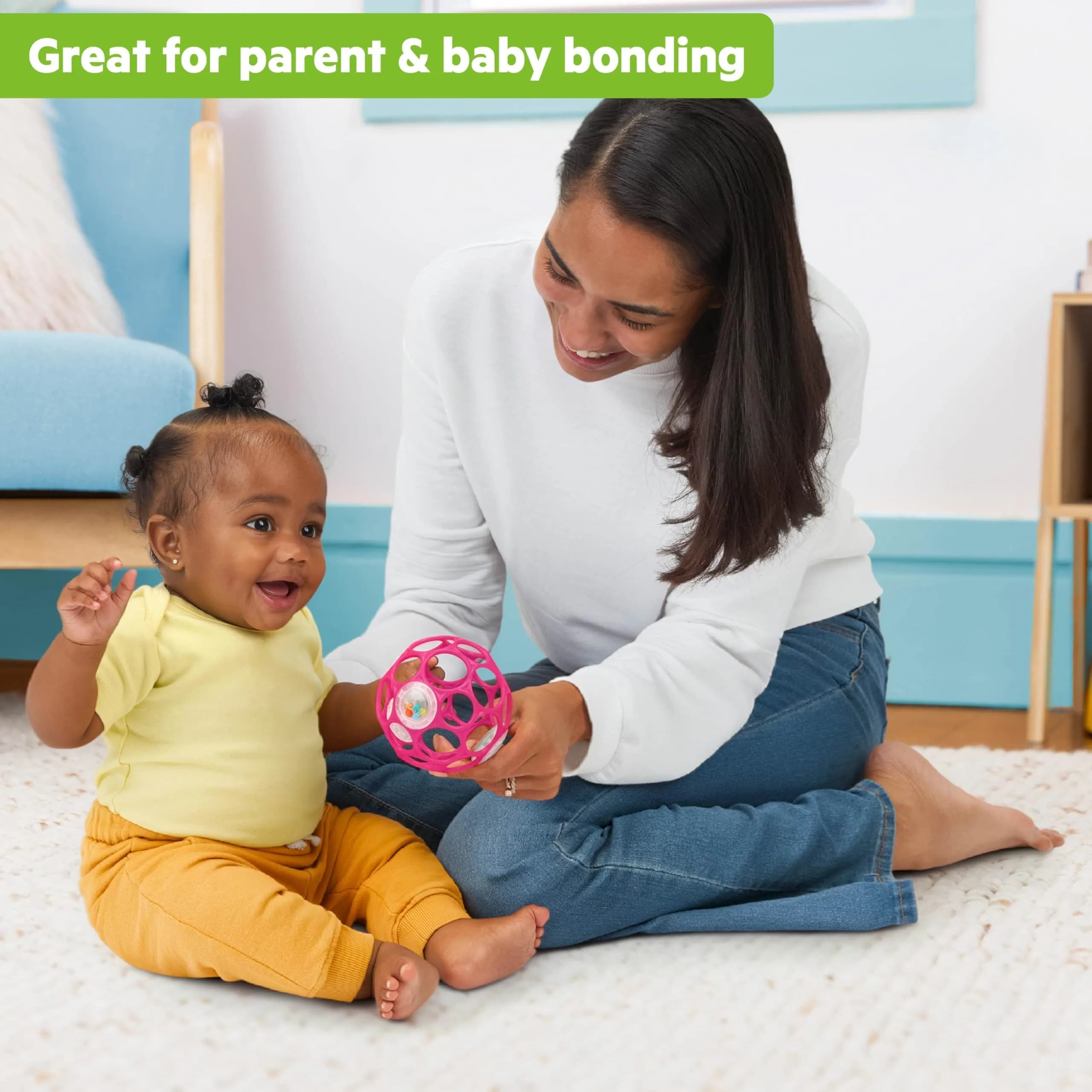 Bright Starts Oball Rattle Ball, Pink, 10cm (4 Inches) | BPA-Free Baby Toy for Fine Motor Skills - view 5