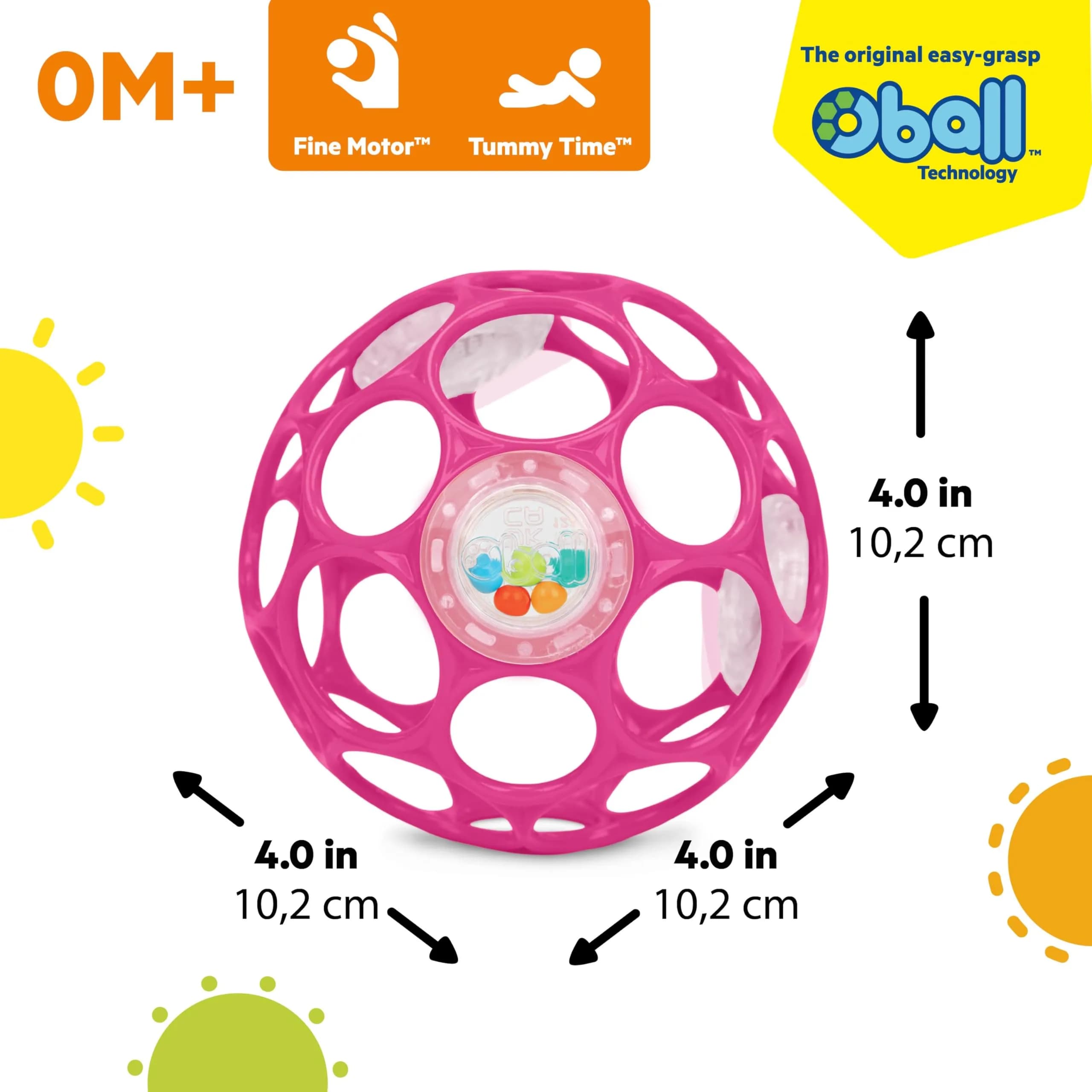 Bright Starts Oball Rattle Ball, Pink, 10cm (4 Inches) | BPA-Free Baby Toy for Fine Motor Skills - view 7
