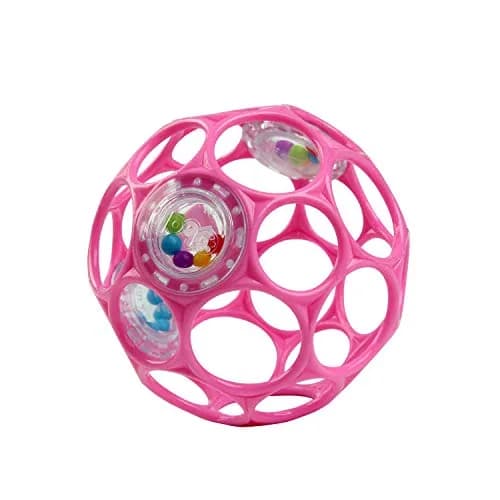 Bright Starts Oball Rattle Ball, Pink, 10cm (4 Inches) | BPA-Free Baby Toy for Fine Motor Skills thumbnail 1