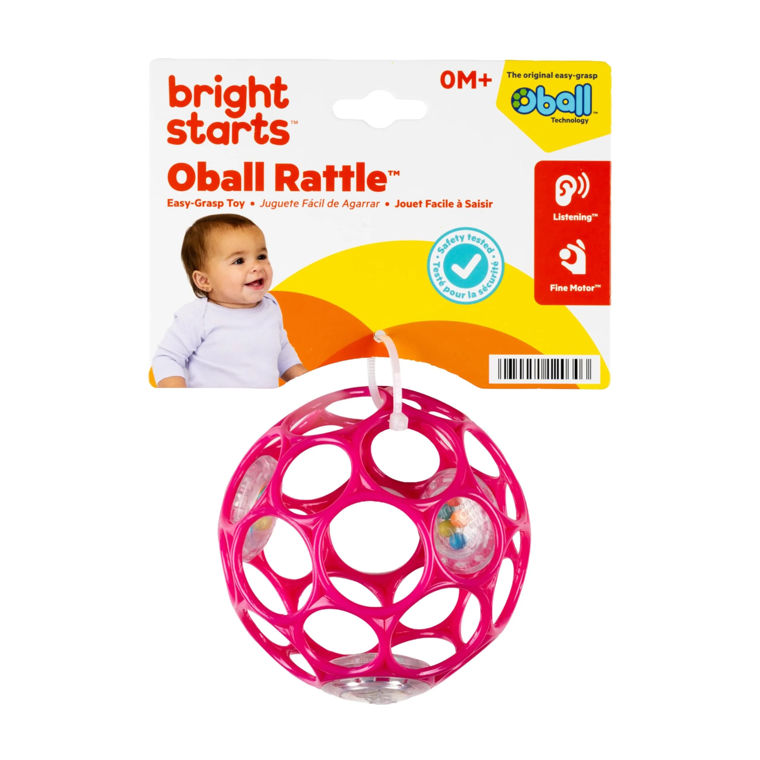 Bright Starts Oball Rattle Ball, Pink, 10cm (4 Inches) | BPA-Free Baby Toy for Fine Motor Skills - view 8