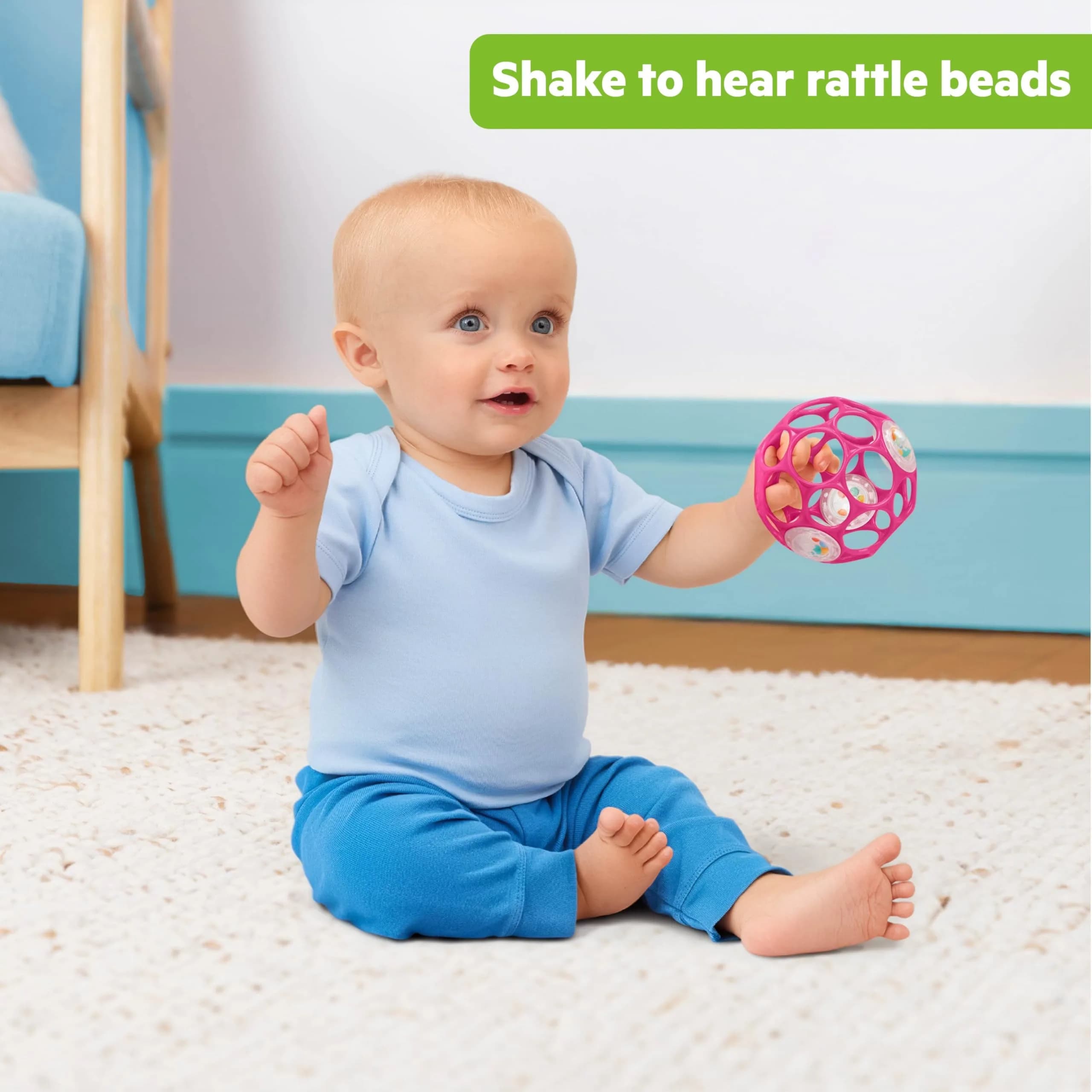 Bright Starts Oball Rattle Ball, Pink, 10cm (4 Inches) | BPA-Free Baby Toy for Fine Motor Skills - view 3