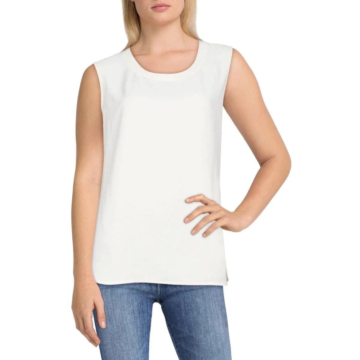 Anne Klein U-neck Shell Blouse, White, X-Large US | Sleeveless Classic Fit Polyester - main product image
