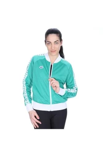 ARENA Women's Icons Relax IV Team Jacket Full-Zip Regular Fit Side Pockets Retro Logo Sporty Coat, Evergreen/White, X-Small thumbnail 1