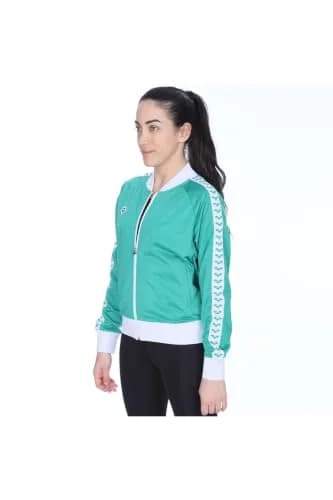 ARENA Women's Icons Relax IV Team Jacket Full-Zip Regular Fit Side Pockets Retro Logo Sporty Coat, Evergreen/White, X-Small thumbnail 3