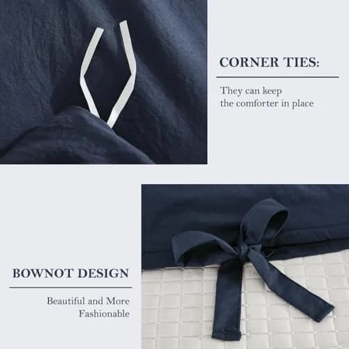 annadaif Grayish Navy Duvet Cover Queen Size | Bowknot & Microfiber Comfort thumbnail 5