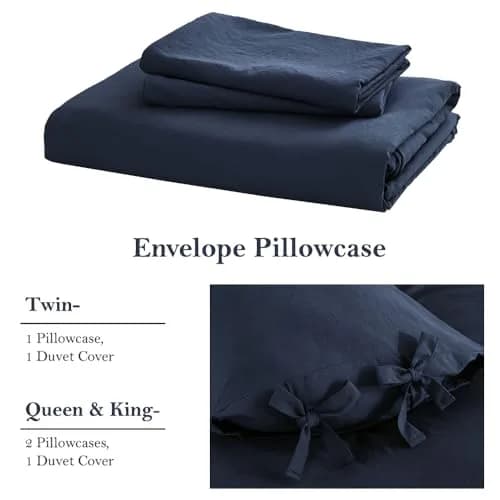 annadaif Grayish Navy Duvet Cover Queen Size | Bowknot & Microfiber Comfort thumbnail 6
