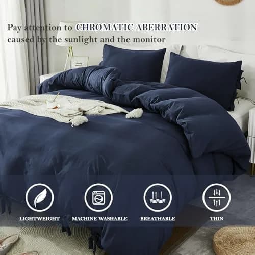 annadaif Grayish Navy Duvet Cover Queen Size | Bowknot & Microfiber Comfort thumbnail 3