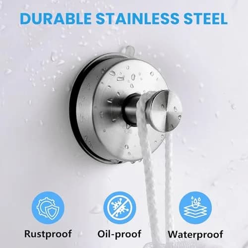 JOMOLA Suction Cup Hooks Suction Shower Hook Bathroom Towel Hanger for Shower Storage Kitchen Utensil Stainless Steel, Brushed Finish, 2PCS | 11lb Max Load thumbnail 2