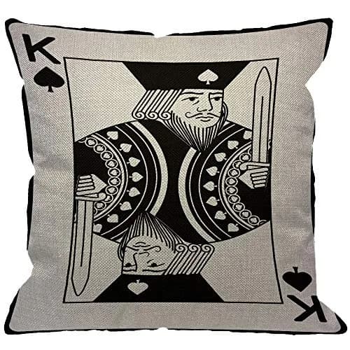 HGOD DESIGNS Poker Card Throw Pillow Cover 18x18 inch | King of Spade Casino Design Breathable Cotton Linen thumbnail 1