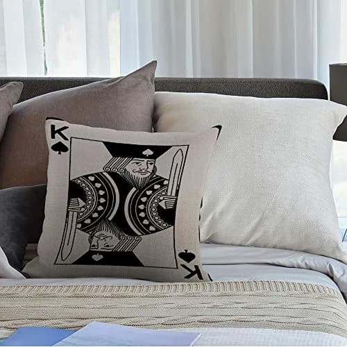 HGOD DESIGNS Poker Card Throw Pillow Cover 18x18 inch | King of Spade Casino Design Breathable Cotton Linen thumbnail 4