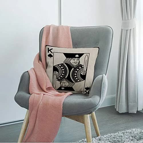 HGOD DESIGNS Poker Card Throw Pillow Cover 18x18 inch | King of Spade Casino Design Breathable Cotton Linen thumbnail 3