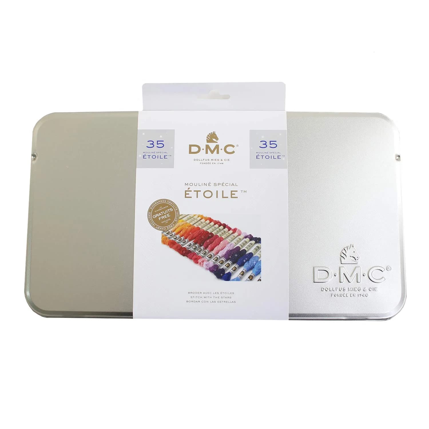 DMC Etoile Floss Collector's Tin (35 Colors, 8.7yd/skein) | Shimmering Cotton Embroidery Thread for Crafts — 35 Etoile Skeins